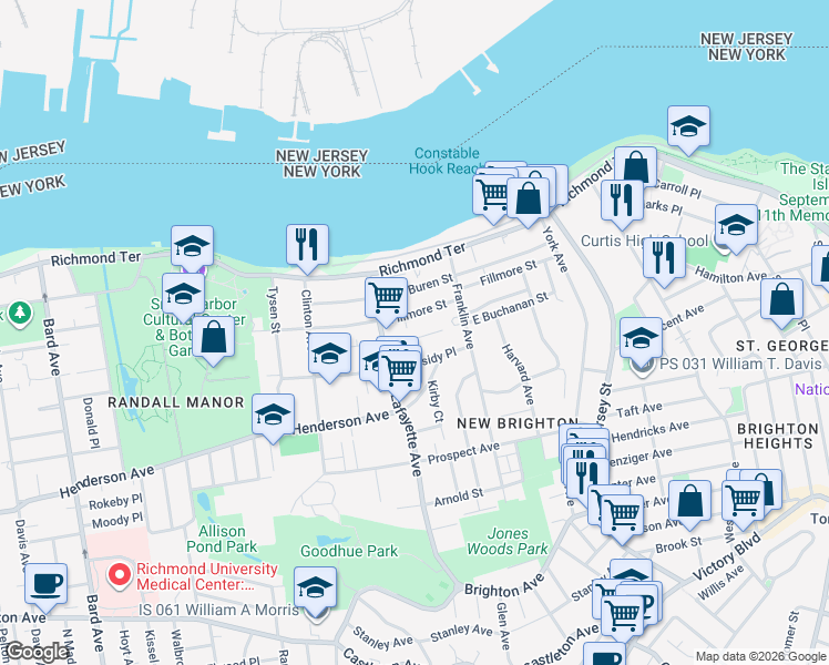 map of restaurants, bars, coffee shops, grocery stores, and more near 53 Cassidy Place in Staten Island