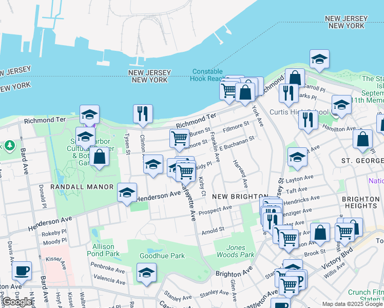 map of restaurants, bars, coffee shops, grocery stores, and more near 53 Cassidy Place in Staten Island
