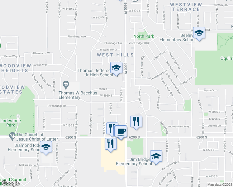 map of restaurants, bars, coffee shops, grocery stores, and more near 5949 South 5665 West in Kearns