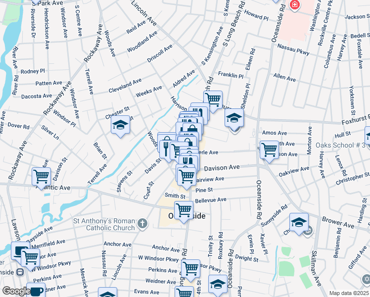 map of restaurants, bars, coffee shops, grocery stores, and more near 6 Poole Street in Oceanside
