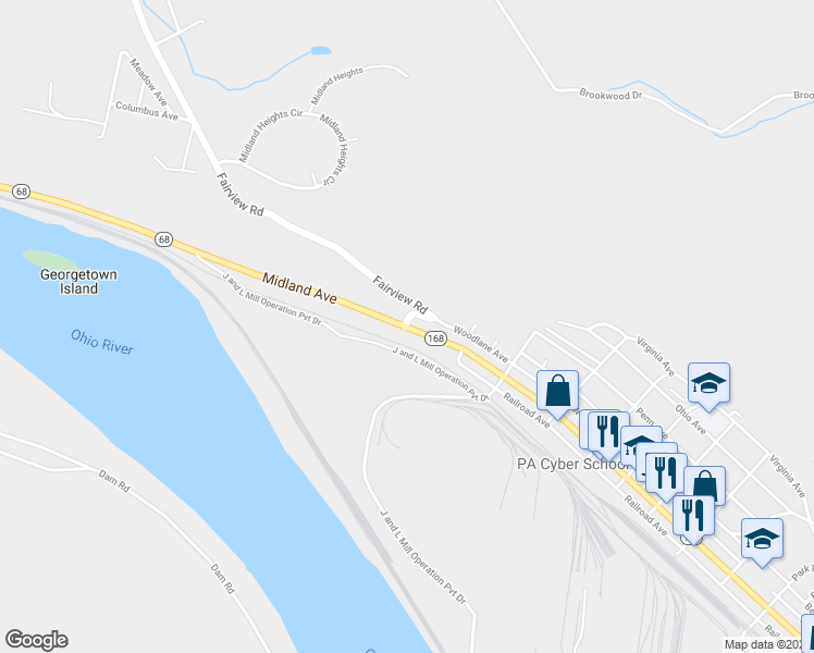 map of restaurants, bars, coffee shops, grocery stores, and more near 247 Midland Avenue in Midland