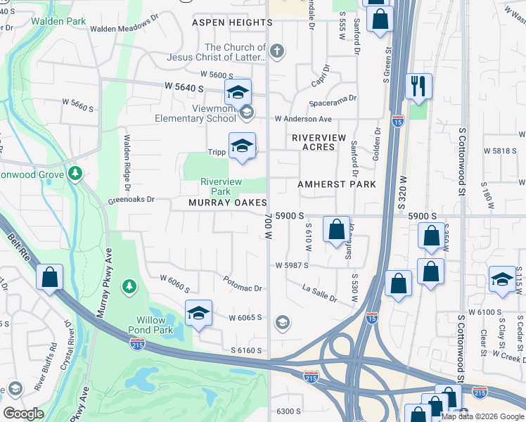 map of restaurants, bars, coffee shops, grocery stores, and more near 5880 South 700 West in Murray