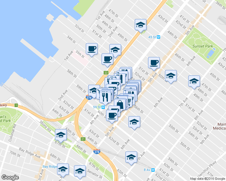 map of restaurants, bars, coffee shops, grocery stores, and more near 5602 4th Ave in Brooklyn