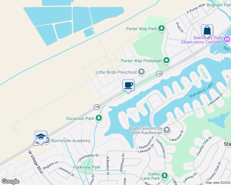 map of restaurants, bars, coffee shops, grocery stores, and more near 383 W Box Creek Drive in Stansbury Park