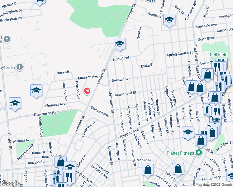 map of restaurants, bars, coffee shops, grocery stores, and more near 2203 Kemmerer Street in Bethlehem
