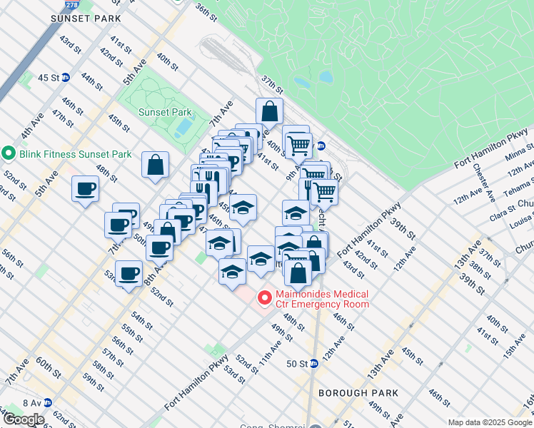 map of restaurants, bars, coffee shops, grocery stores, and more near 913 45th Street in Brooklyn