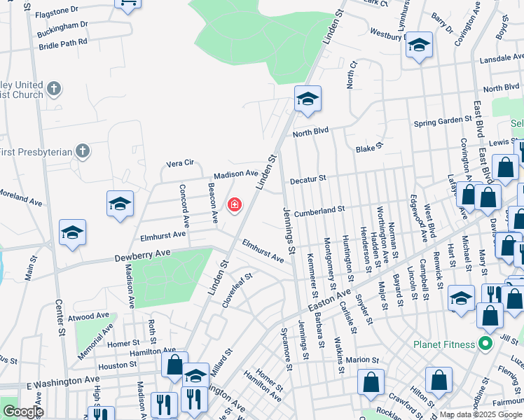 map of restaurants, bars, coffee shops, grocery stores, and more near 710 Jennings Place in Bethlehem