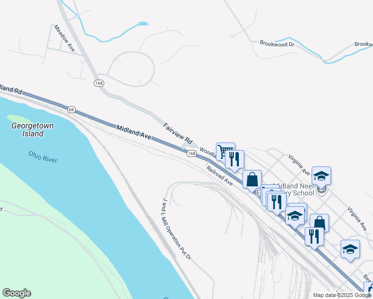 map of restaurants, bars, coffee shops, grocery stores, and more near 86 Midland Avenue in Midland