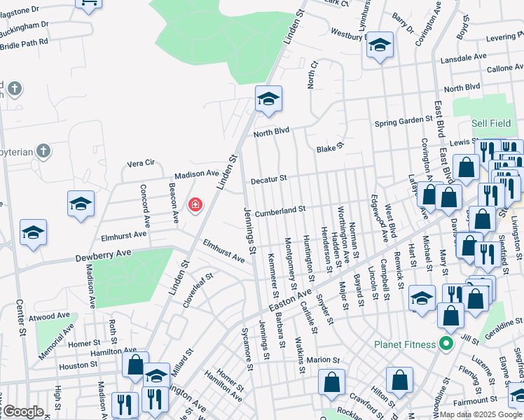 map of restaurants, bars, coffee shops, grocery stores, and more near 2203 Kemmerer Street in Bethlehem