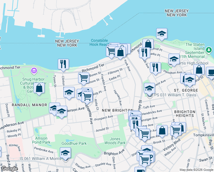 map of restaurants, bars, coffee shops, grocery stores, and more near 12 Cassidy Place in Staten Island