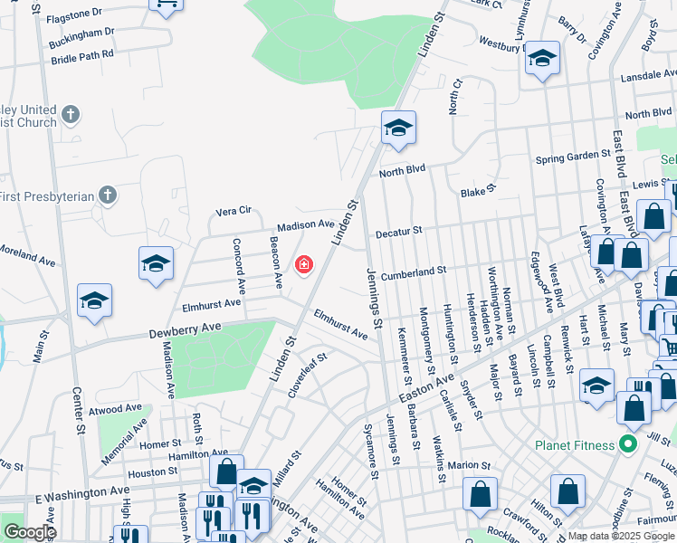 map of restaurants, bars, coffee shops, grocery stores, and more near 710 Jennings Place in Bethlehem