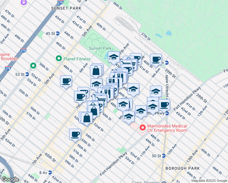 map of restaurants, bars, coffee shops, grocery stores, and more near 829 47th Street in Brooklyn