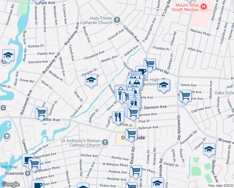 map of restaurants, bars, coffee shops, grocery stores, and more near 2874 Davis Street in Oceanside