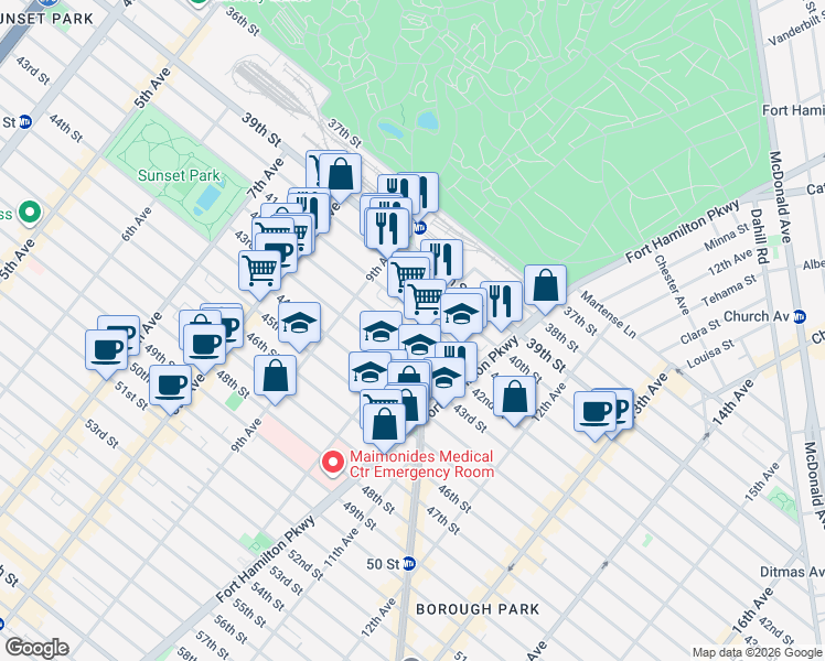 map of restaurants, bars, coffee shops, grocery stores, and more near 952 41st Street in Brooklyn