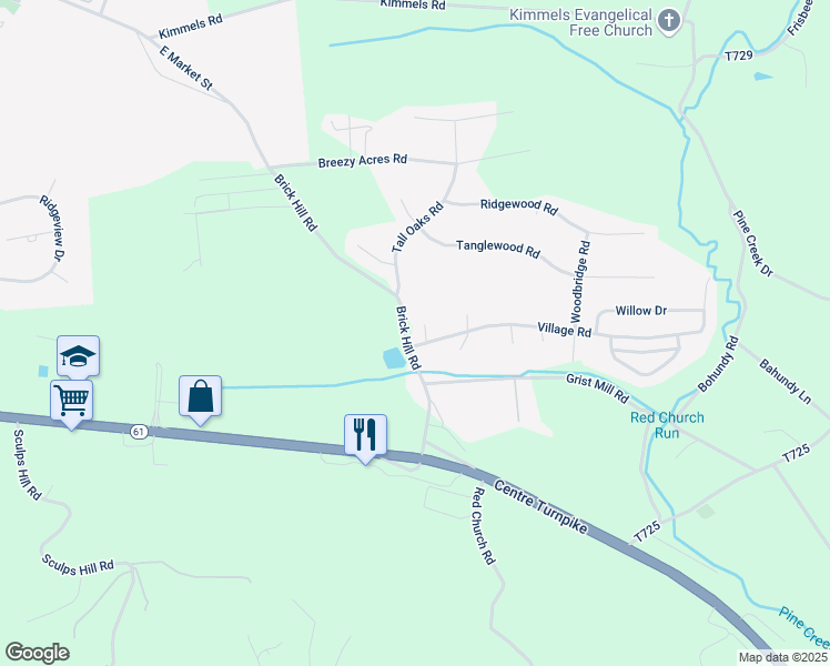 map of restaurants, bars, coffee shops, grocery stores, and more near 103 Village Road in Orwigsburg