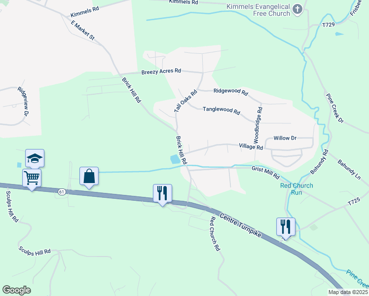 map of restaurants, bars, coffee shops, grocery stores, and more near 103 Village Road in Orwigsburg