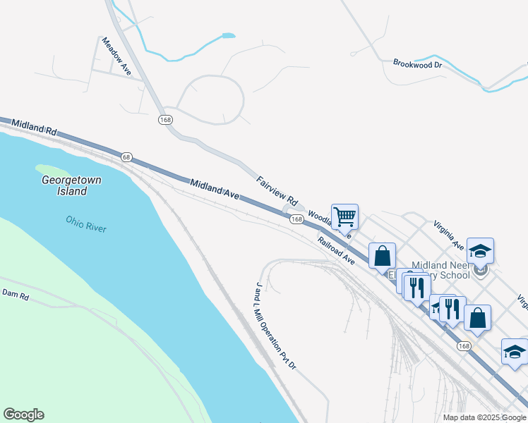 map of restaurants, bars, coffee shops, grocery stores, and more near 157 Midland Avenue in Midland