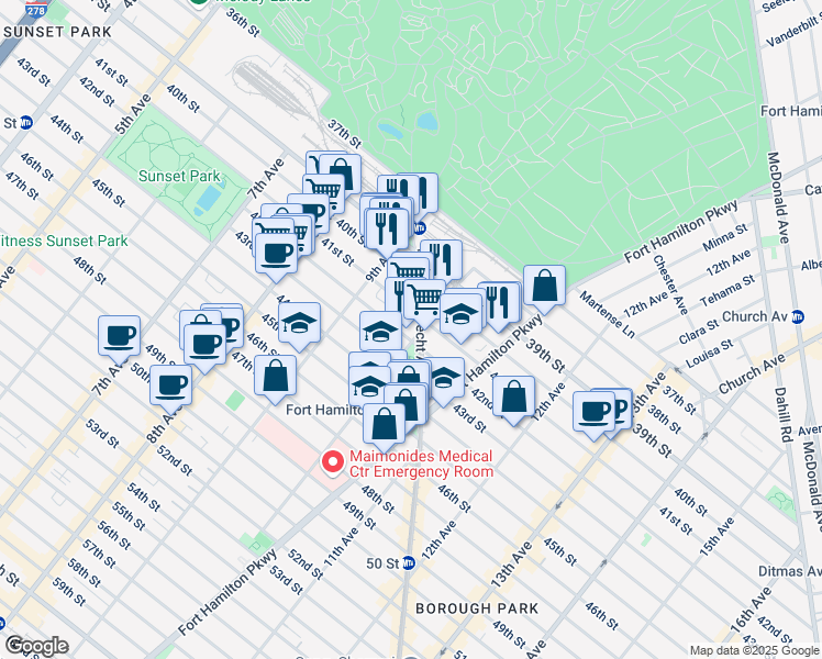 map of restaurants, bars, coffee shops, grocery stores, and more near 952 41st Street in Brooklyn