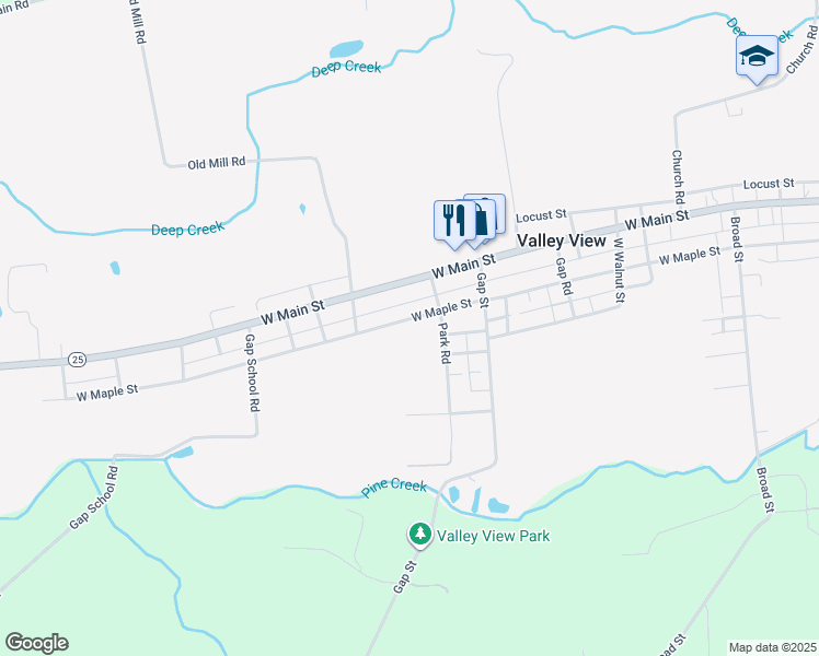 map of restaurants, bars, coffee shops, grocery stores, and more near 1318 West Maple Street in Valley View