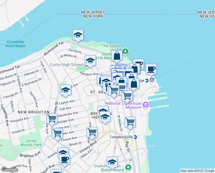 map of restaurants, bars, coffee shops, grocery stores, and more near 71 Wall Street in Staten Island