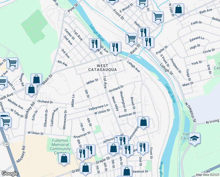 map of restaurants, bars, coffee shops, grocery stores, and more near 2160 Columbia Avenue in Fullerton