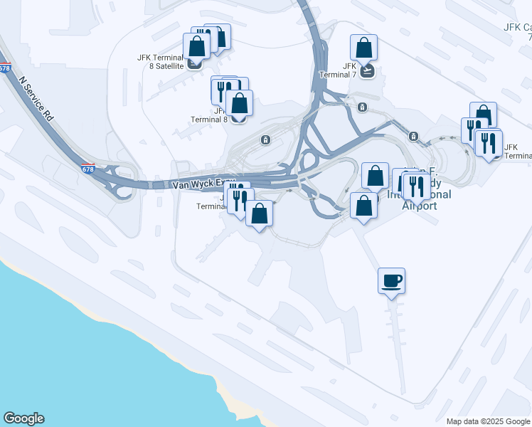 map of restaurants, bars, coffee shops, grocery stores, and more near in JOHN F KENNEDY AIRPORT