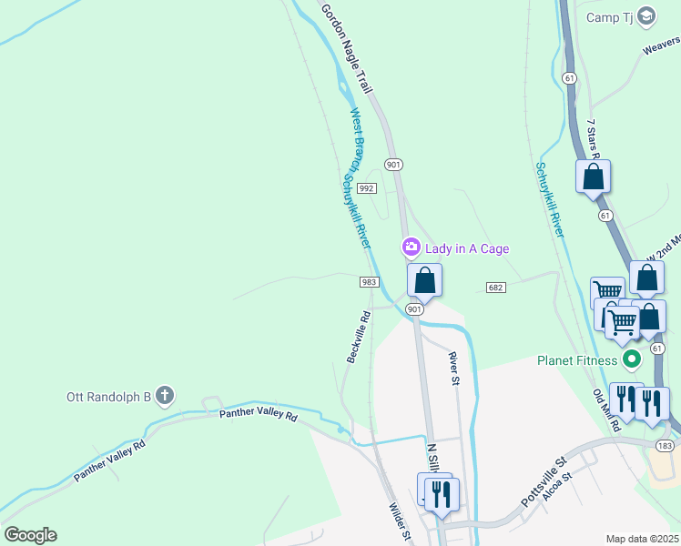 map of restaurants, bars, coffee shops, grocery stores, and more near 2-110 Game Club Road in Pottsville