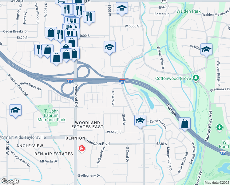 map of restaurants, bars, coffee shops, grocery stores, and more near 1454 West 5910 South in Taylorsville