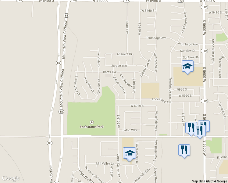 map of restaurants, bars, coffee shops, grocery stores, and more near 5924 South Red Zinc Drive in Salt Lake City