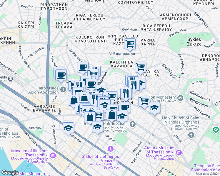 map of restaurants, bars, coffee shops, grocery stores, and more near in Thessaloníki