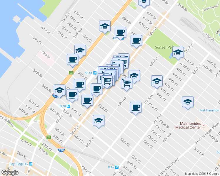 map of restaurants, bars, coffee shops, grocery stores, and more near in Brooklyn