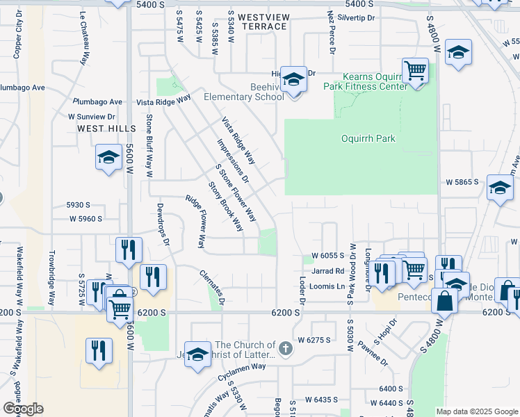 map of restaurants, bars, coffee shops, grocery stores, and more near 5922 Impressions Drive in Salt Lake City