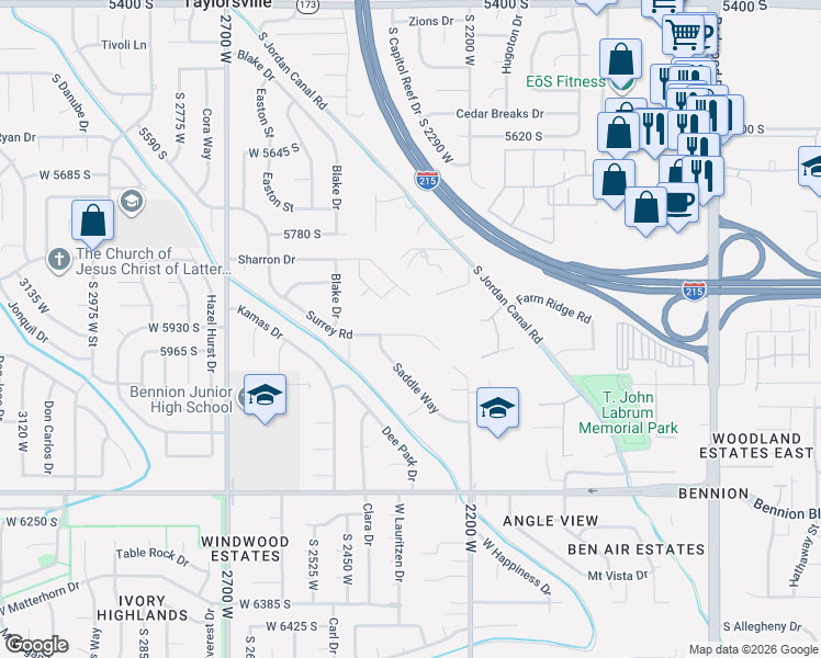 map of restaurants, bars, coffee shops, grocery stores, and more near 2329 Sharron Drive in Salt Lake City