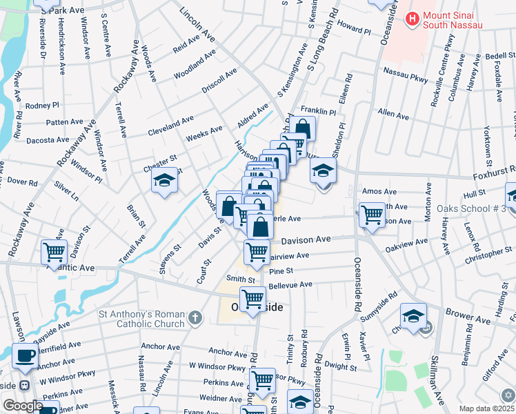 map of restaurants, bars, coffee shops, grocery stores, and more near 1 Tilrose Avenue in Oceanside
