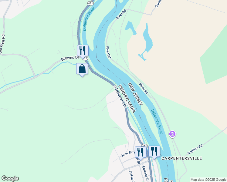 map of restaurants, bars, coffee shops, grocery stores, and more near 1790 South Delaware Drive in Northampton County