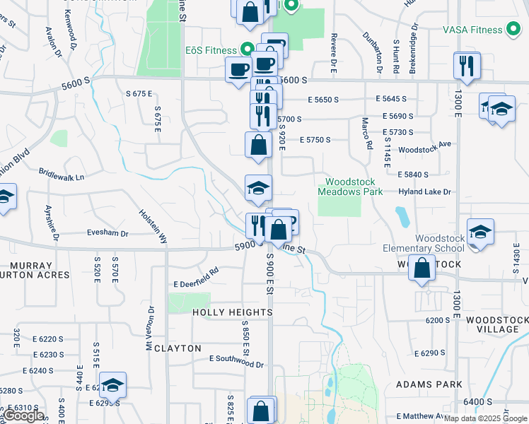 map of restaurants, bars, coffee shops, grocery stores, and more near 887 Vine Street in Salt Lake City