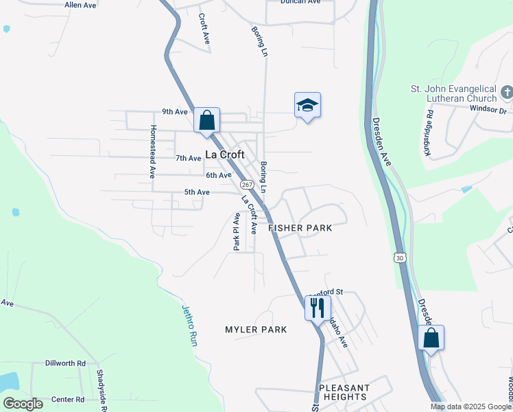 map of restaurants, bars, coffee shops, grocery stores, and more near 2108 La Croft Avenue in East Liverpool