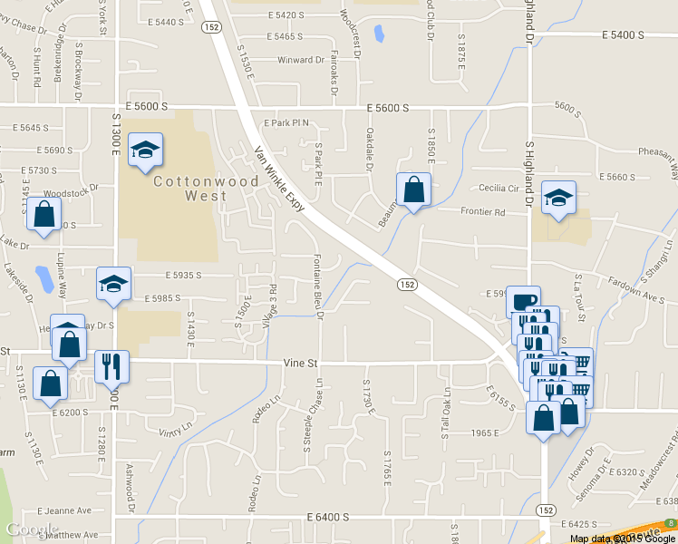 map of restaurants, bars, coffee shops, grocery stores, and more near 5925 South 1680 East in Murray