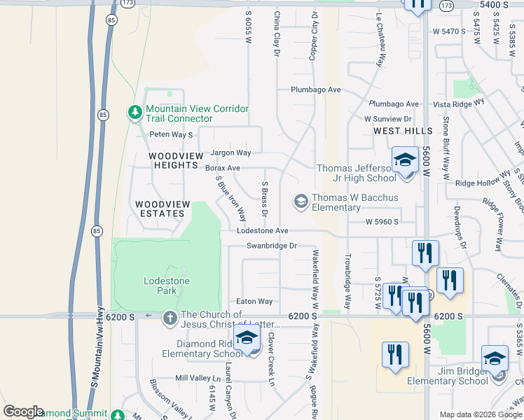 map of restaurants, bars, coffee shops, grocery stores, and more near 6032 South Nickle Way in Salt Lake City
