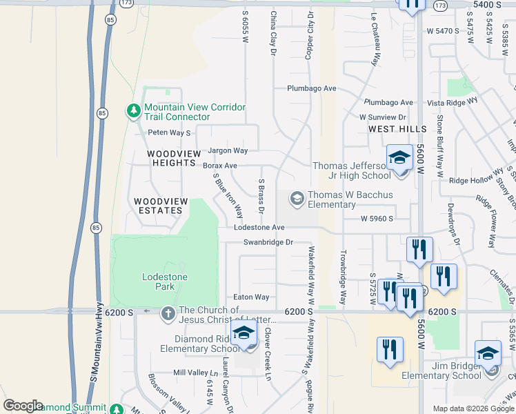 map of restaurants, bars, coffee shops, grocery stores, and more near 6032 South Nickle Way in Salt Lake City