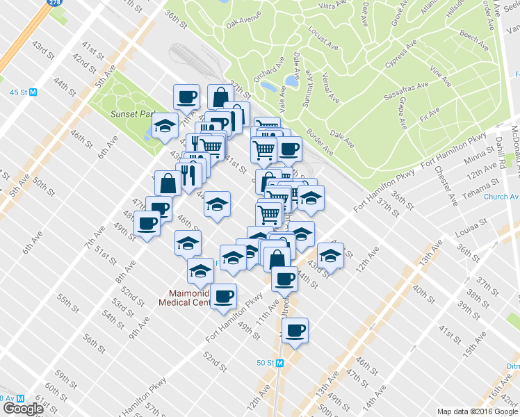 map of restaurants, bars, coffee shops, grocery stores, and more near 902 42nd Street in Brooklyn