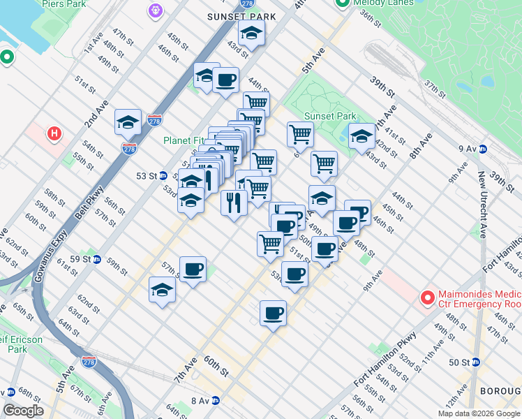 map of restaurants, bars, coffee shops, grocery stores, and more near 571 50th Street in Brooklyn