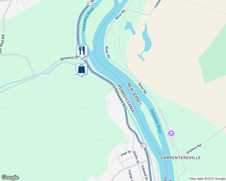 map of restaurants, bars, coffee shops, grocery stores, and more near 1790 South Delaware Drive in Northampton County