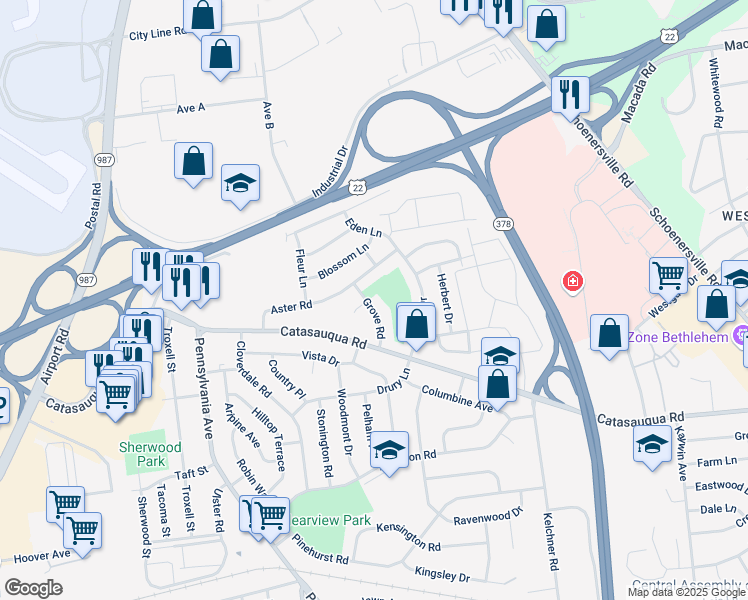 map of restaurants, bars, coffee shops, grocery stores, and more near in Bethlehem