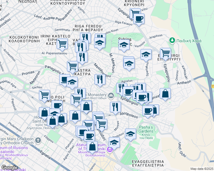 map of restaurants, bars, coffee shops, grocery stores, and more near in Sikies