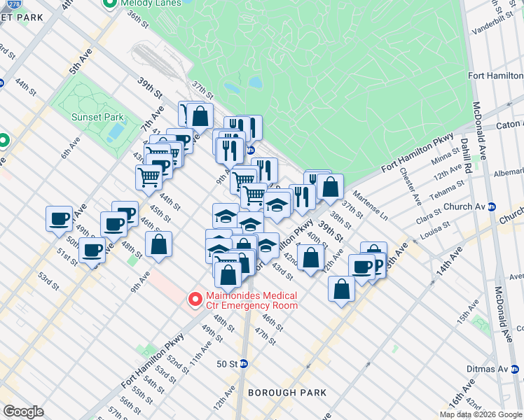 map of restaurants, bars, coffee shops, grocery stores, and more near in Brooklyn