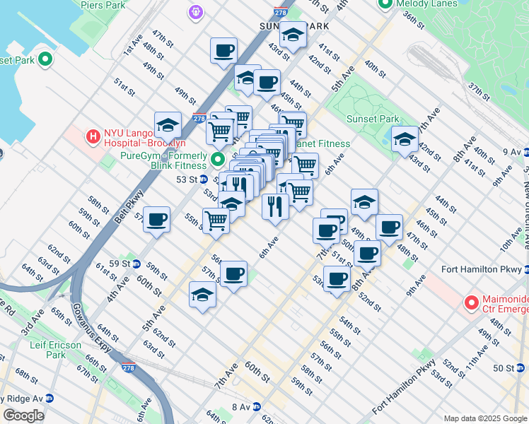 map of restaurants, bars, coffee shops, grocery stores, and more near 534 51st Street in Brooklyn