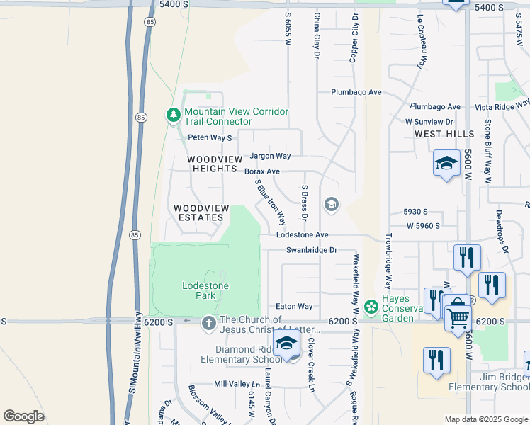 map of restaurants, bars, coffee shops, grocery stores, and more near 5925 South Red Zinc Drive in Kearns