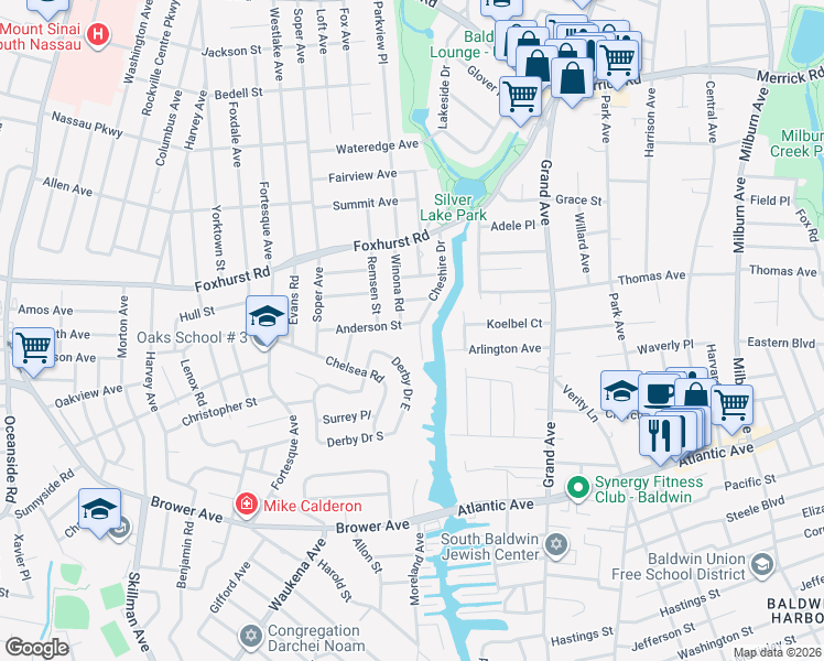 map of restaurants, bars, coffee shops, grocery stores, and more near 2745 Winona Road in Baldwin