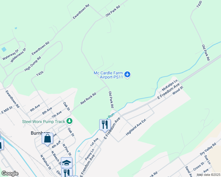 map of restaurants, bars, coffee shops, grocery stores, and more near 129 Old Park Road in Lewistown